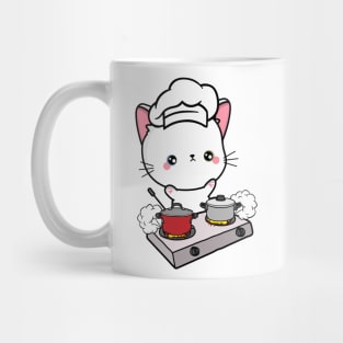 Funny White Cat is cooking Mug